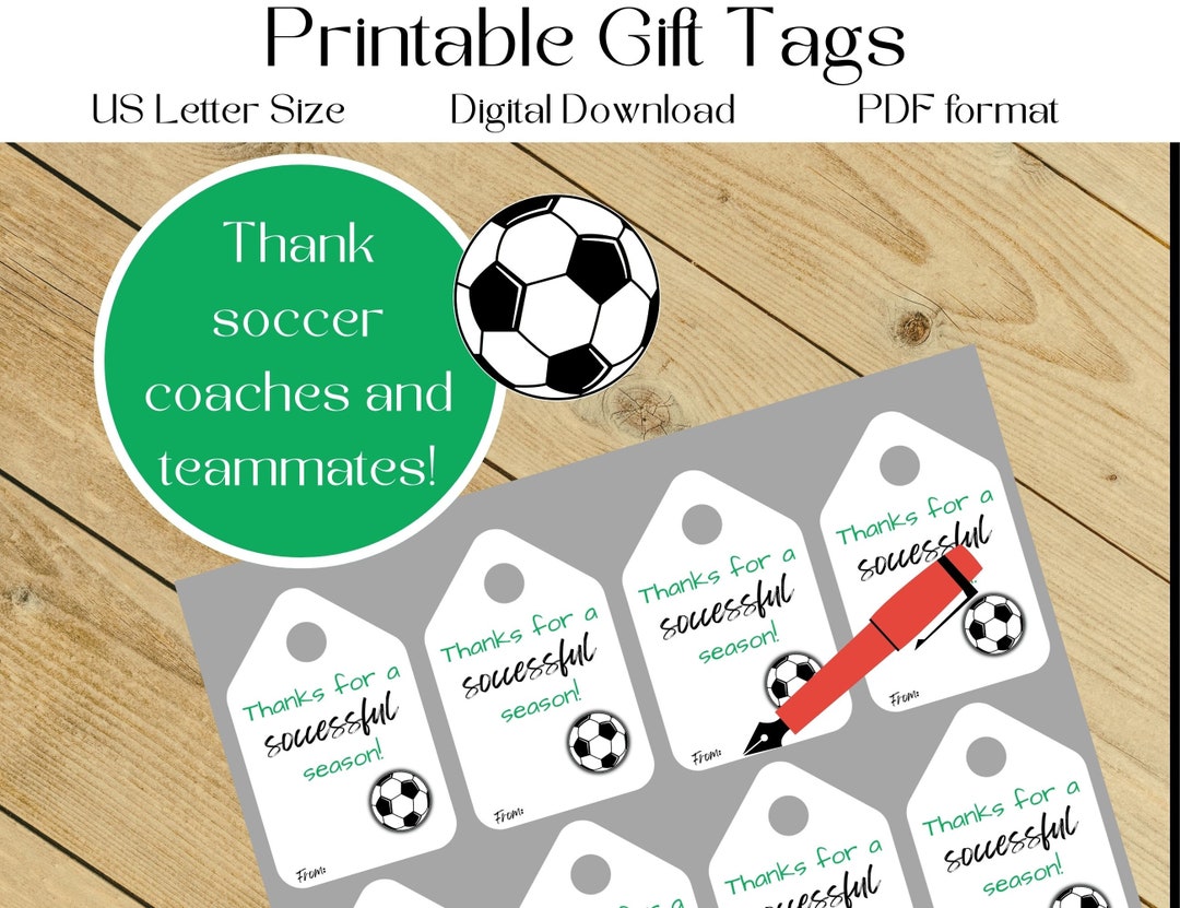 Printable Soccer Thank You Gift Tags Printable Soccer Coach - Etsy