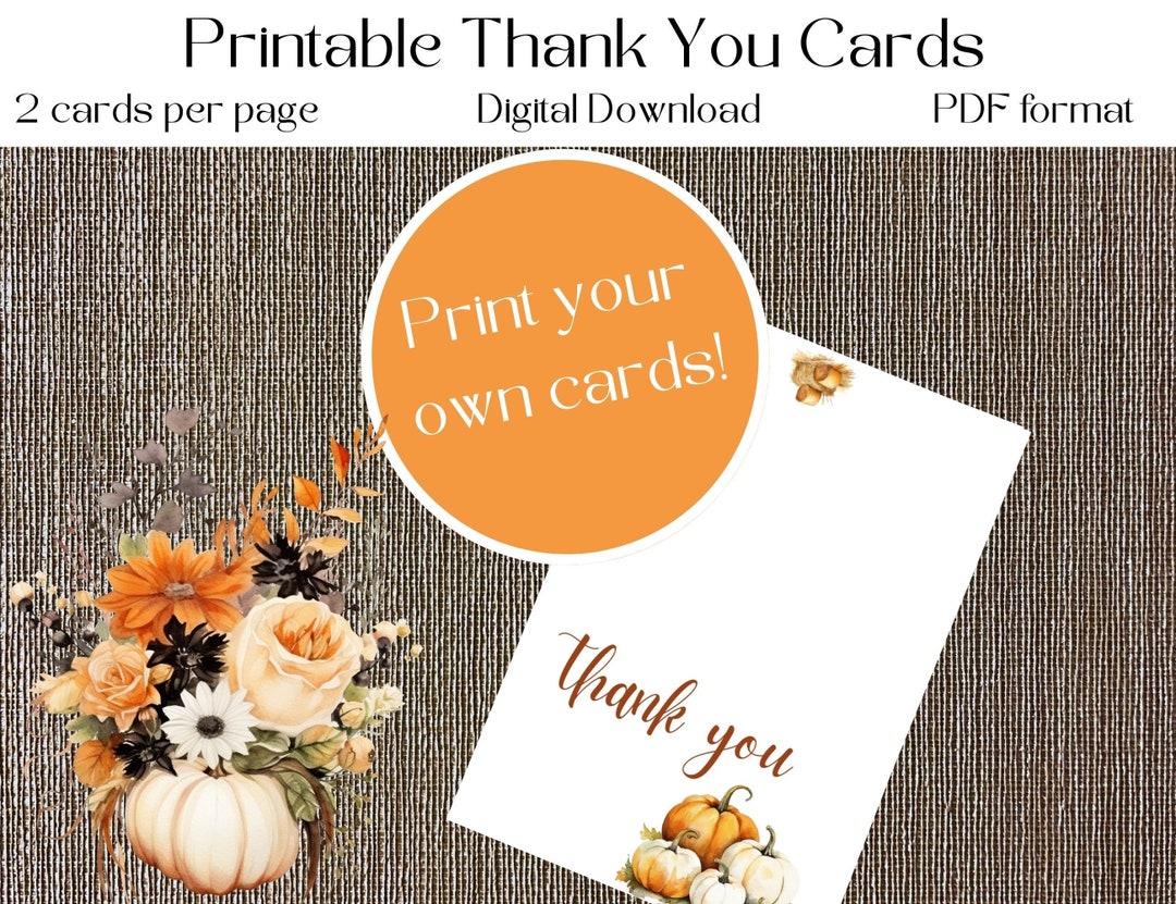 Fall/autumn-themed Printable Thank You Cards - Etsy