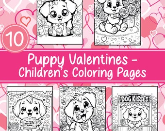 Valentine's Day Coloring Pages for Kids, Puppy Valentine's Day kids Activity Pages, Valentine's Day Printable, Digital Download