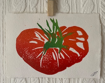 Tomato Lino print on handmade paper - A6