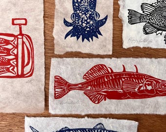 Zestaw LODE Fish Print Bundle — zestaw 5 ręcznie wykonanych linorytów