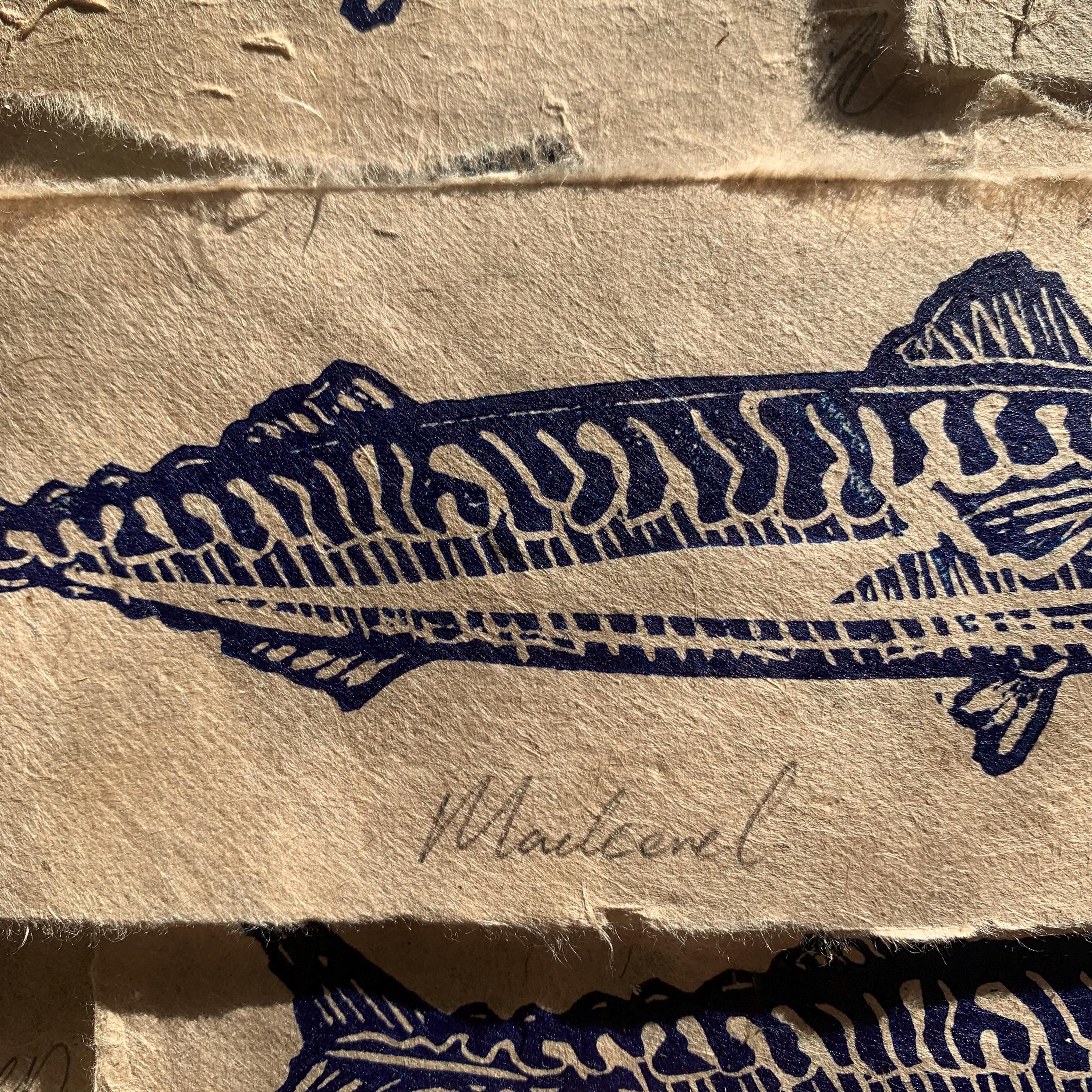 Lino Print Mackerel Fish Original on Handmade Paper - Etsy UK