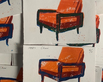 Reduction Lino cut original print ‘50s chair’