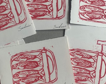 Lino cut sardine original print