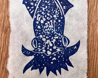 Dumbo Octopus Lino print on handmade paper