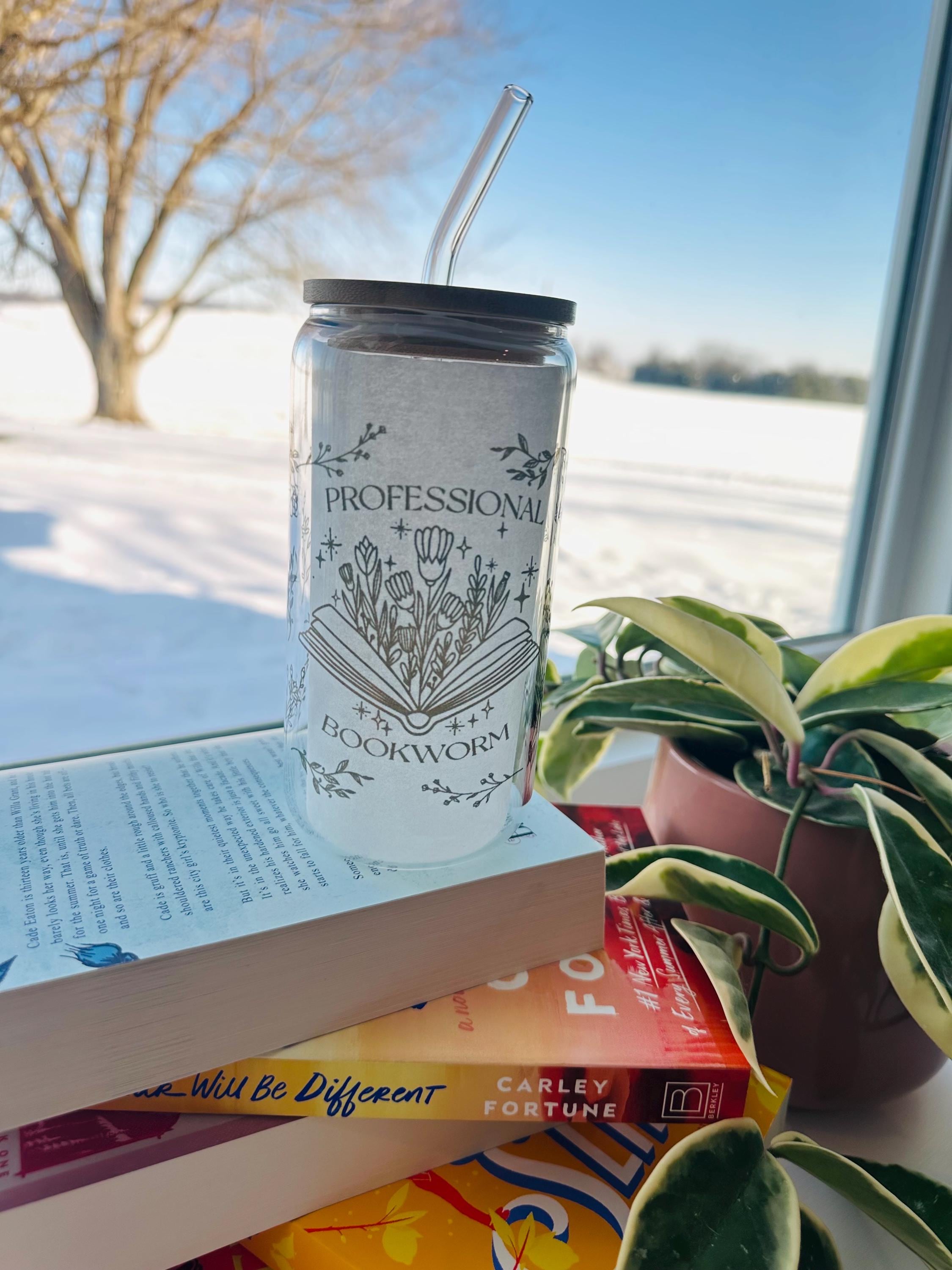 Iced Coffee Cup - Professional Bookworm Tumbler - 16oz  Glass Can Cup - Sublimation Tumbler - Tumbler Gift - Gift