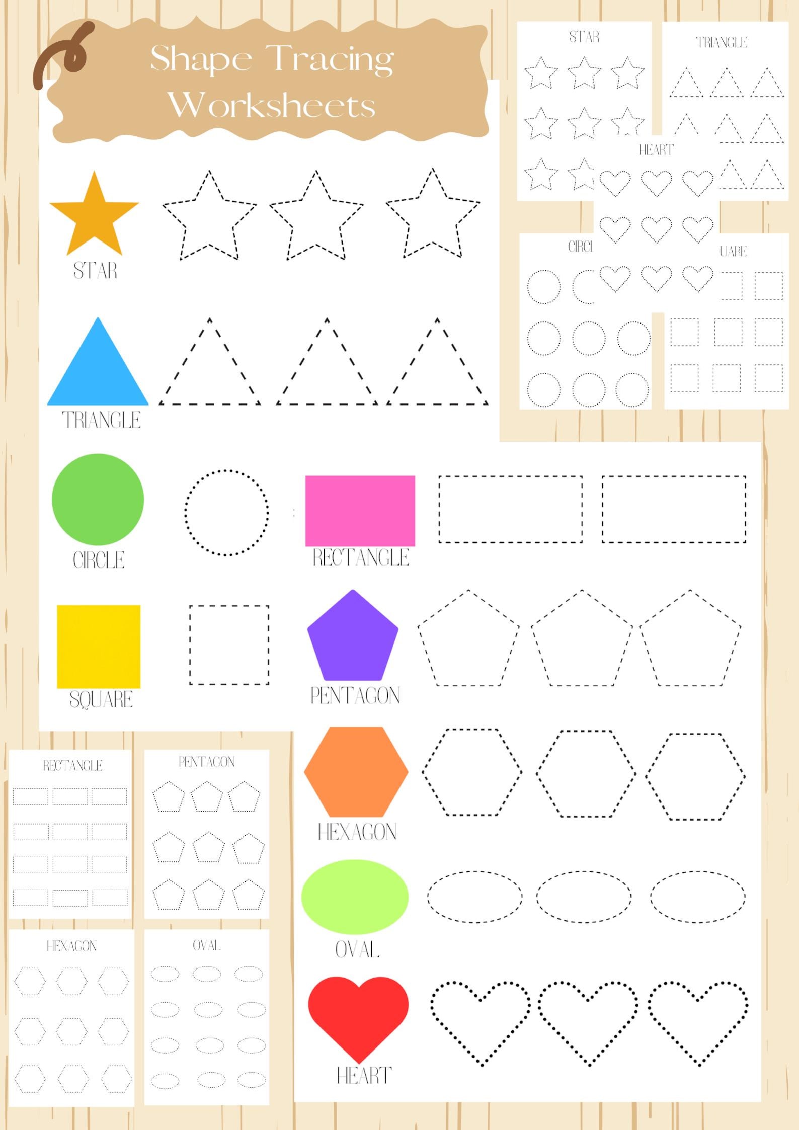 Shape Tracing Worksheets, Trace the Shapes and Color, Pre Math Skills