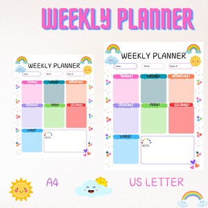 Kinder Wochenplaner, Wochenplaner für Kleinkinder, Regenbogen Planer, Kinder Organisation, Zeitmanagement für Kinder, Digitaler Download