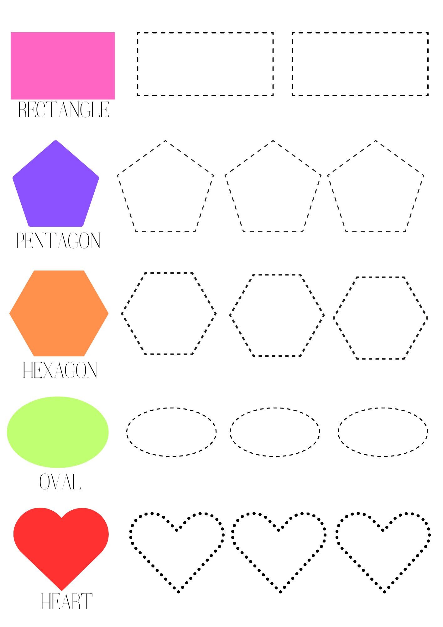 Shape Tracing Worksheets, Trace the Shapes and Color, Pre Math Skills