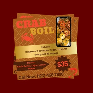 Crab Boil Flyer Canva Editable Flyer | Seafood Boil Flyer | Seafood Boil Design | Crab Flyer | Seafood Flyer | Seafood Boil Menu Flyer