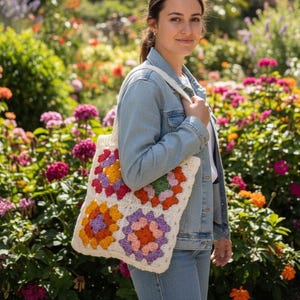 Crochet Tote Bag Pattern PDF – Granny-Square Tote Bag Crochet Pattern for Beginners & Intermediates, DIY Reusable Market Bag