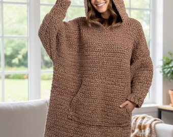 Padrão de capuz de crochê Urso de Mel – PDF de capuz de manta vestível, manta de crochê aconchegante de animal para crianças e adultos