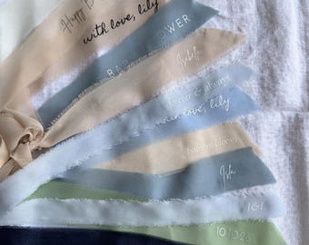 Cinta de gasa deshilachada personalizada / Tarjeta de mesa para boda / Texto personalizado