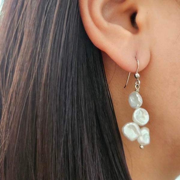 Baroque Pearl Earrings - Exquisite Pearl Drop Earrings in 925 Sterling Silver Natural Freshwater Pearls -Elegant Gift for Her.