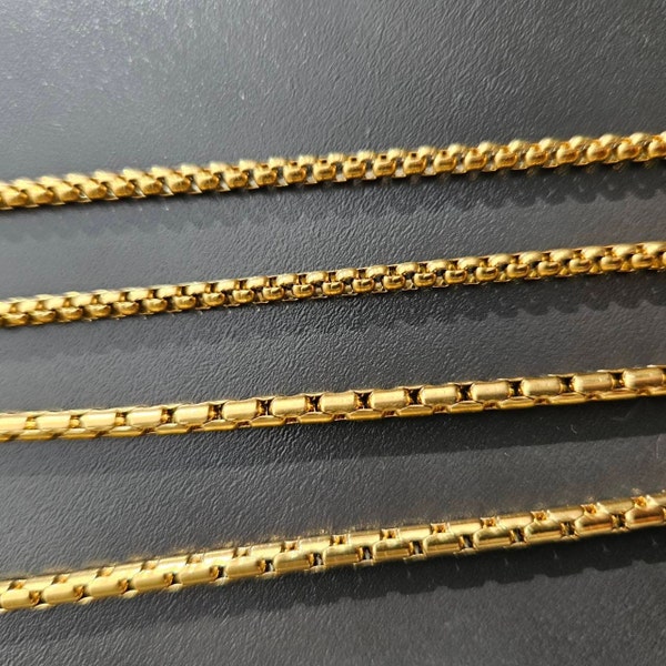 Box Chain gold Necklace 2 mm , 4mm gold plated High Quality Stainless-steel length 60.96cm everyday looks charming for him  and for her.