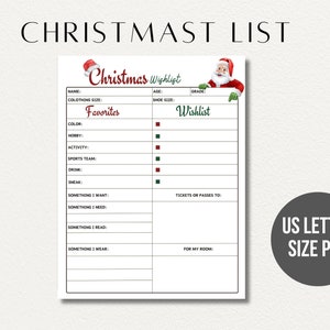 Druckbare Kinder Weihnachten Wunschliste, Kinder X-Mas Wunschliste, sofortiger Download, Weihnachtsgeschenk Wunschliste, Kinder Urlaub Wunschliste