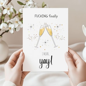Printable Fucking Finally Card, Funny Wedding Card for Couple, Rude Marriage Congrats Card, Digital Wedding Greeting, Sarcastic Love Card