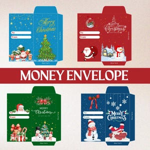 Sobre de dinero navideño Tarjeta editable para guardar dinero navideño Sobre de dinero navideño, ideas para regalar dinero en efectivo Porta dinero navideño Porta bálsamo labial