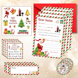 Letter to Santa Kit, 8 Set offizielle Weihnachtswunschlistenkarten mit roten Umschlägen, Zertifikat, Siegeladressaufkleber, lieber Santa