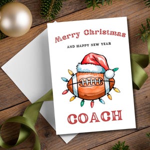Merry Christmas Card for Coach, Football Christmas Card, Printable Merry Christmas Card, Football Christmas Card for Coach