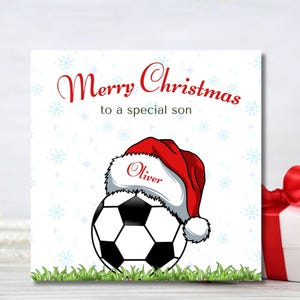 Cartão de Natal personalizado para filho, Cartão de Natal de futebol, Cartão de futebol de Natal, Cartão de Feliz Natal para impressão, Cartão de Natal divertido