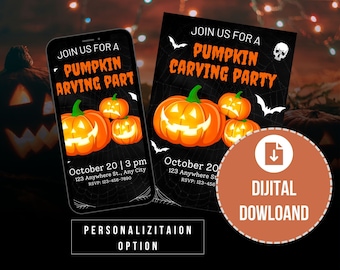 Editable Pumpkin Carving Party Halloween Party Invitation| Halloween Pumpkin Invite| Halloween Pumpkin Carving Party Mobile Invite