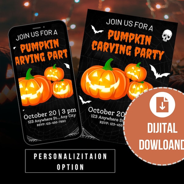 Editable Pumpkin Carving Party Halloween Party Invitation| Halloween Pumpkin Invite| Halloween Pumpkin Carving Party Mobile Invite