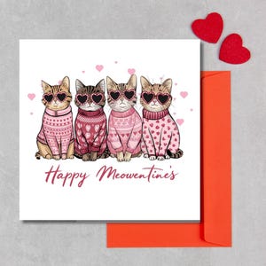 Happy Valentine's Day Card, Valentines Day Card with Cat, Card for Husband, Boyfriend, Cute Cats Valentines Day Card