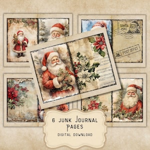 Christmas Santa Junk Journal Pages, Vintage Printable Paper, Christmas Junk Journal Pages, Scrapbook printable, Ephemera, Digital Collage