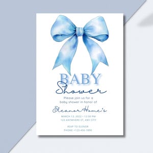 Blue Bow Baby Shower Invitation: Coquette Style (Editable Canva Template)