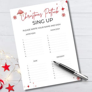 Printable Christmas Potluck Sign Up Sheet, Potluck Food, Sign up sheet food, Potluck form, Holiday Greenery Printable Potluck Sign-Up Sheet