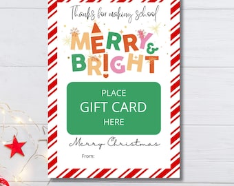 Printable Thank You For Making School Merry and Bright Gift Card Holder, Printable Gift Holder, Teacher Christmas Gift Card Holder