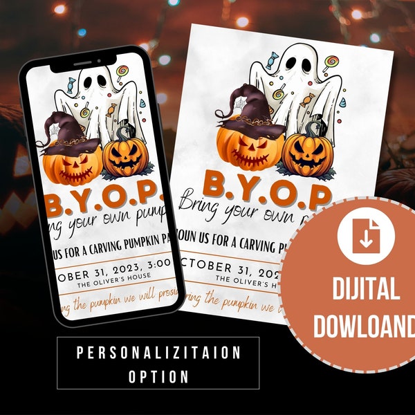 Pumpkin carving party invite| Digital punkin carving invite| Editable Halloween Party Invitation| Pumpkin carving invitation byop