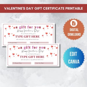 Custom Valentine&#39;s Day Gift Certificate, Editable Gift Voucher Template, Custom Surprise Card for Valentine Gift, Gift for her him