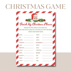 Christmas Phrase Game, Fun Christmas Party Games, Finish The Christmas Phrase, Holiday Party Game Printable, Christmas Family Game