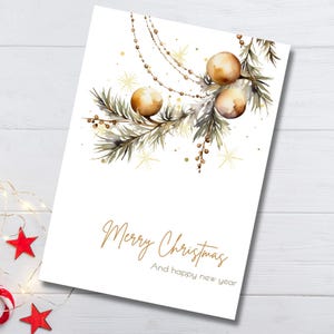 Cartão de Feliz Natal Minimalista | Cartão de Natal com Guirlanda de Neve | Cartão de Natal com Enfeites | Download Digital para Imprimir | Cartão de Feliz Natal