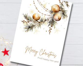 Minimalist Merry Christmas Card | Snowy Wreath Christmas Card | Ornament Christmas Card | Digital Download Printable | Merry Christmas Card
