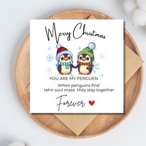Pinguïn kerstkaart Vrolijke kerstkaart Romantische kerstkaart voor hem Kerstkaart voor haar Kerstkaart voor vriend Vriendin