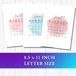 2025 Calendar Printable, Editable Calendar 2025 Canva Template, Watercolor 2025 Calender, Wall Calendar PDF, Digital Download Calender