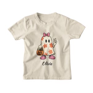 Personalized Girls Halloween Shirt, Custom Name Ghost Toddler Tee, Halloween Baby Bodysuit, Cute Trick Or Treat Youth Girl T-Shirt