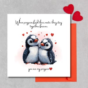 Tarjeta de amor de pingüino, tarjeta de San Valentín de pingüino, tarjeta de aniversario para él, tarjeta de cumpleaños, tarjeta romántica para ella, tarjeta "Eres mi pingüino"