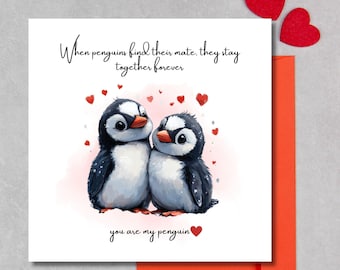 Carte amour pingouin, carte de Saint-Valentin pingouin, carte d'anniversaire pour lui, carte d'anniversaire, carte romantique pour elle, carte Tu es mon pingouin