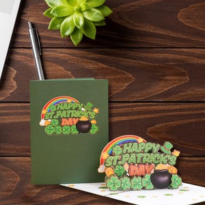 Tarjeta emergente con el feliz día de San Patricio, tarjetas de felicitación en 3D, regalo de festival con trébol, saludo con trébol de la suerte en 3D, tarjeta hecha a mano
