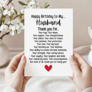 Biglietto di auguri di compleanno romantico per il marito, biglietto di auguri di compleanno stampabile per il marito dalla moglie, biglietto di ringraziamento per il marito, biglietto d'amore digitale per lui