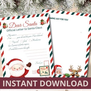 Letter to Santa, Printable Kids Letter to Santa, Dear Santa Letter, Kids Christmas Wish List, Christmas Santa Wish List