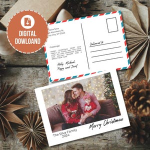 Postkarten-Foto-Feiertagskartenvorlage, Familien-Weihnachtspostkarte, bearbeitbare Familienbild-Feiertagspostkarte, minimalistische Foto-Feiertagskarte