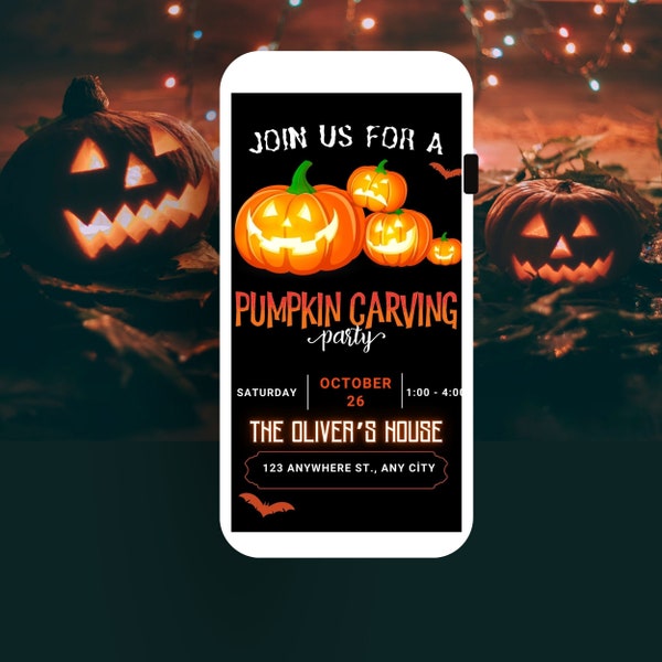 Editable Pumpkin Carving Party Invitation Template| Halloween Invite for Phone Instant Digital Download| Editable Halloween Invite