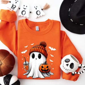 Cute Halloween Ghost Shirt, Womens Halloween Shirt, Ghost and Coffee Shirt, Gift For Halloween, Spooky Season Shirt, Cute Fall Shirt