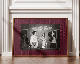 Floral Striped Photo Frame Mat: Maximalist Wall Art Print, Customizable Template (Burgundy & Pink Flower Pattern) Digital Print