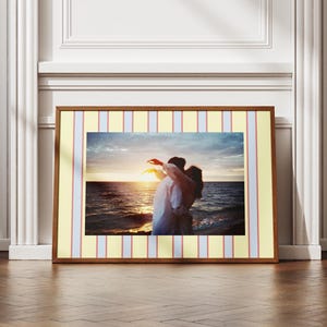 Colorful Striped Photo Frame Mat Wall Art Print, Customizable Template, Trendy Maximalist Aesthetic-(Yellow Multi Striped)-Digital Print
